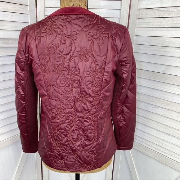 Zenergy by Chico’s Quilted Embroidered Puffer Moto Jacket Maroon Red Small - Picture 4 of 16